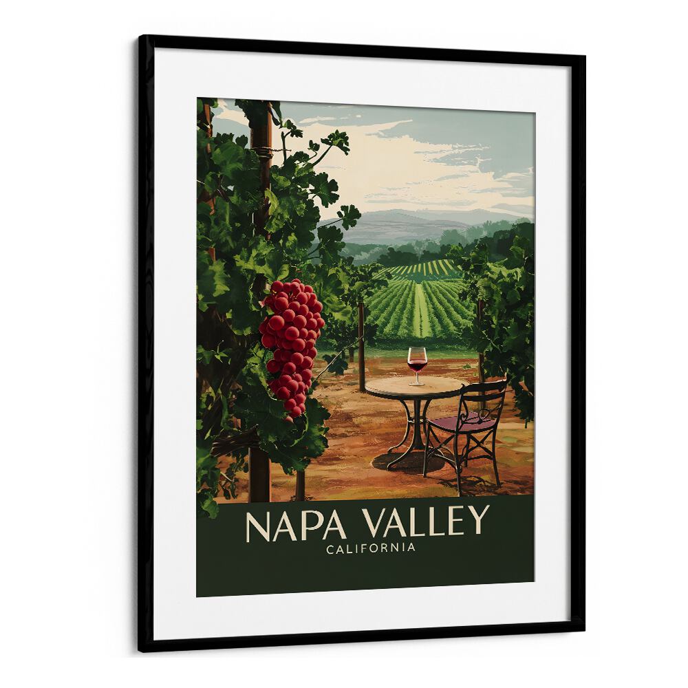 NAPA VALLEY - CALIFORNIA, BAR art print featuring vineyards and a serene cafe setting, perfect for home decor.