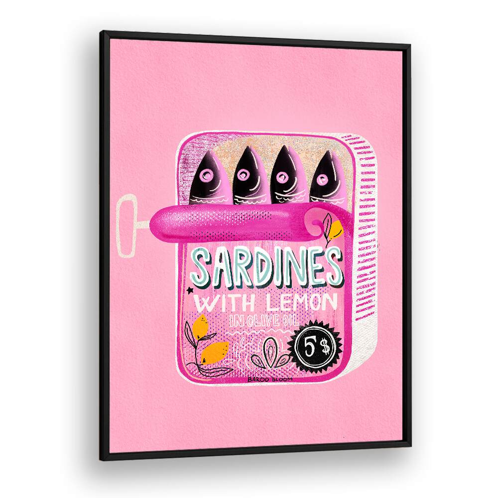 Bright and vibrant SARDINES TIN CAN PINK, KITCHEN POSTERS by Baroo Bloom, perfect for adding charm to any space.