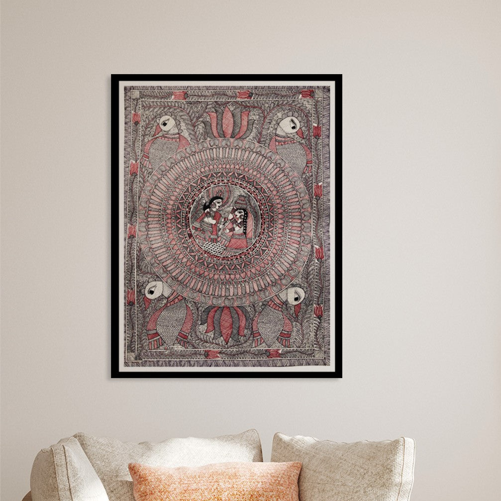 Beautiful Rajasthani Woman Madhubani Painting, Framed Art