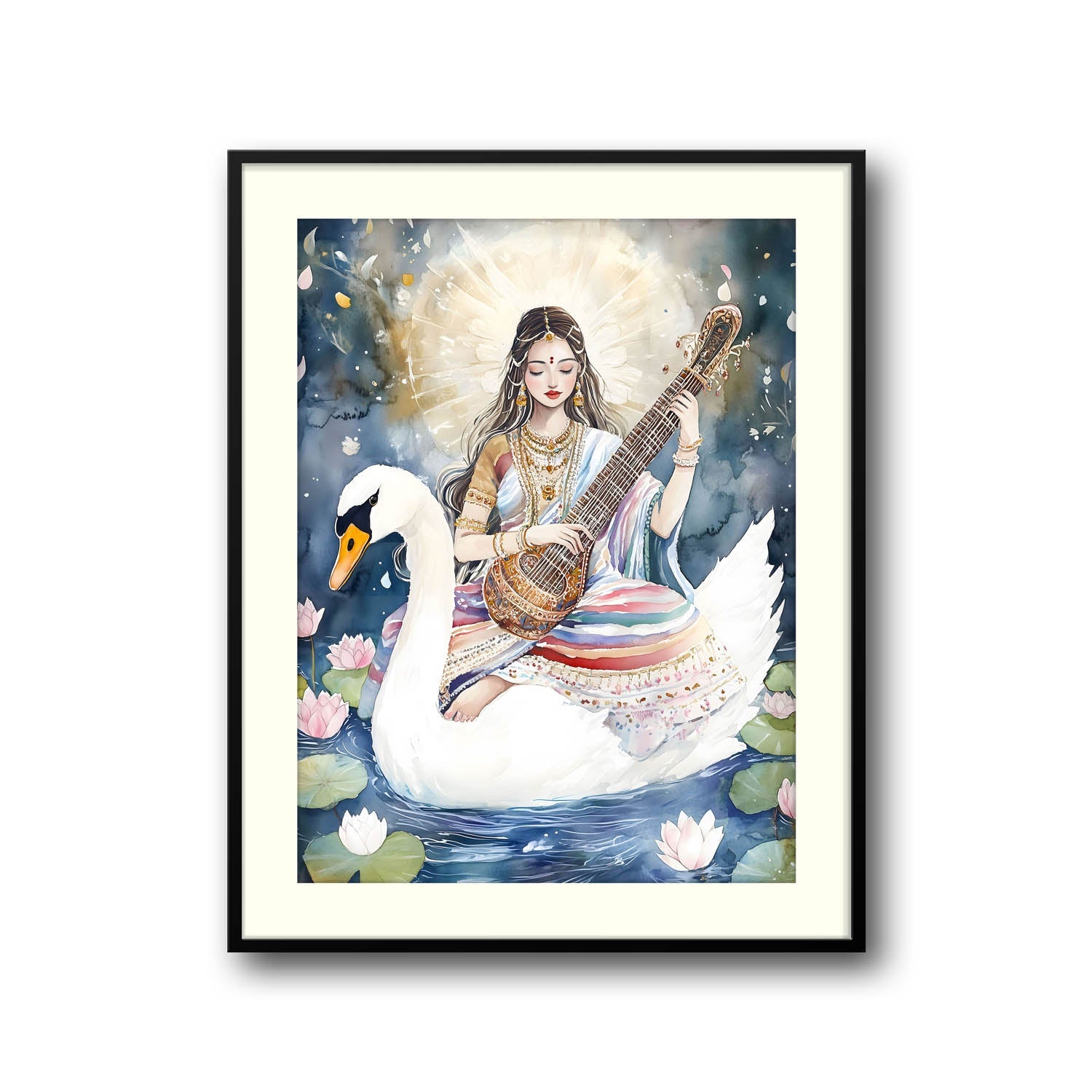 Saraswati Maa with Swan - Vastu Painting