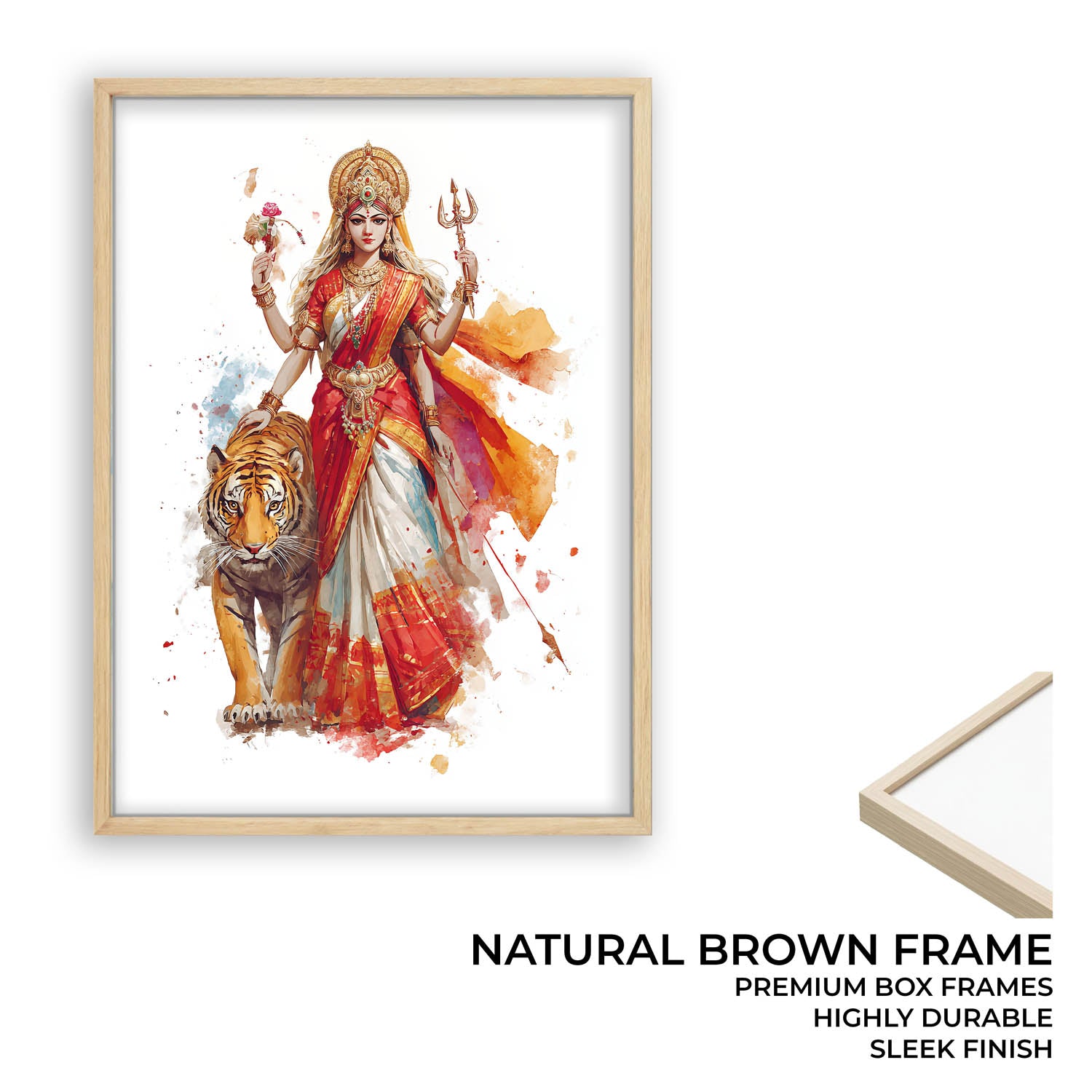 Durga with Tiger Painting – Divine Shakti Wall Art