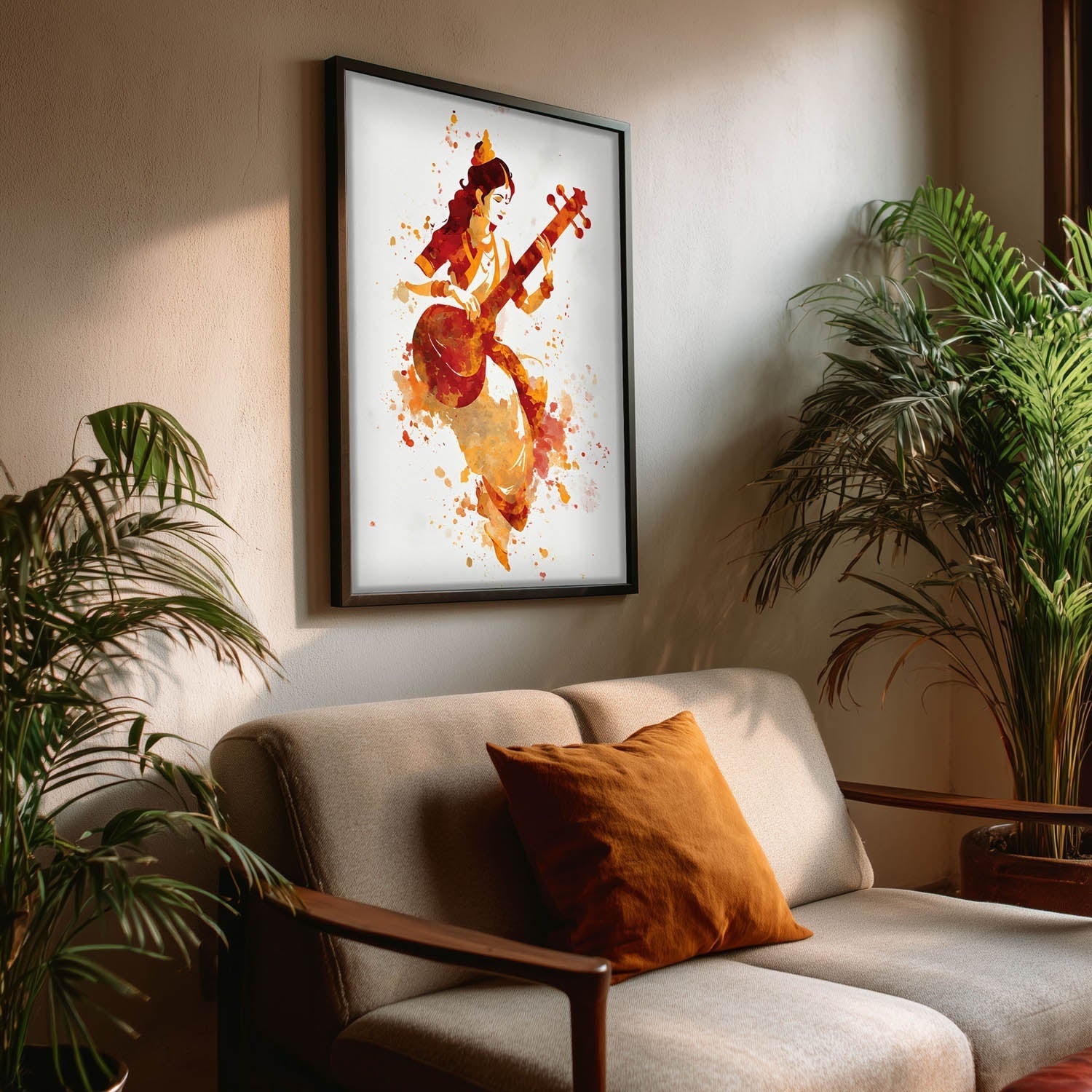 Veena Saraswati Painting – Goddess of Wisdom Wall Art