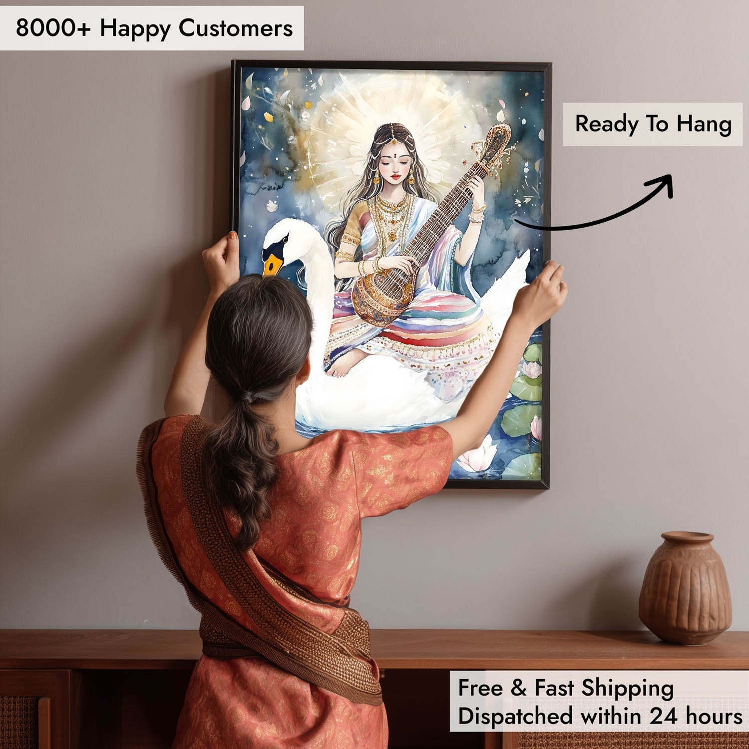 Saraswati Maa with Swan - Vastu Painting