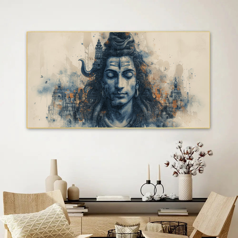 Artistic representation Hindu deity with tears trisula motif Wall Painting for Living Room, Bedroom, Office.