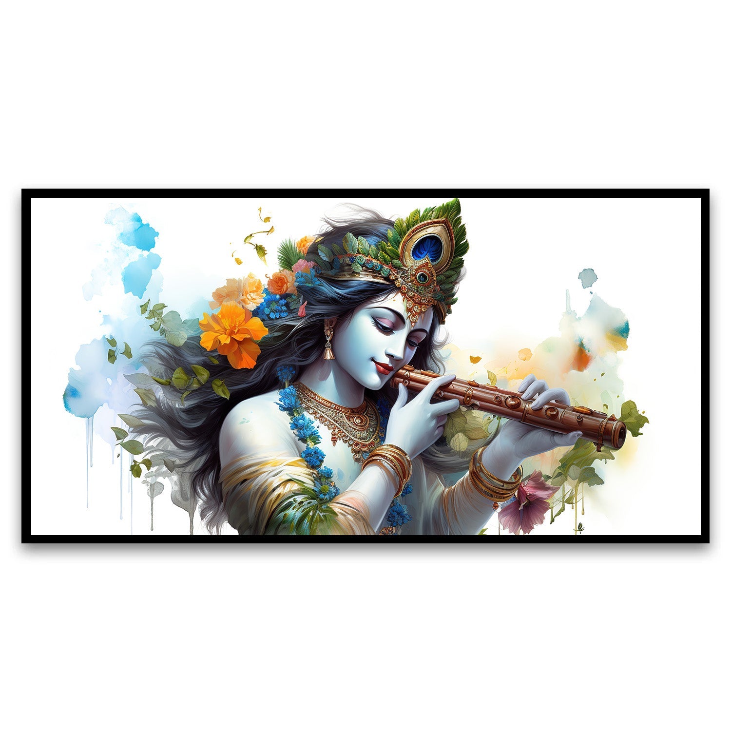 Lord Krishna playing flute Canvas Wall Painting for Living Room, Bedroom, Office.