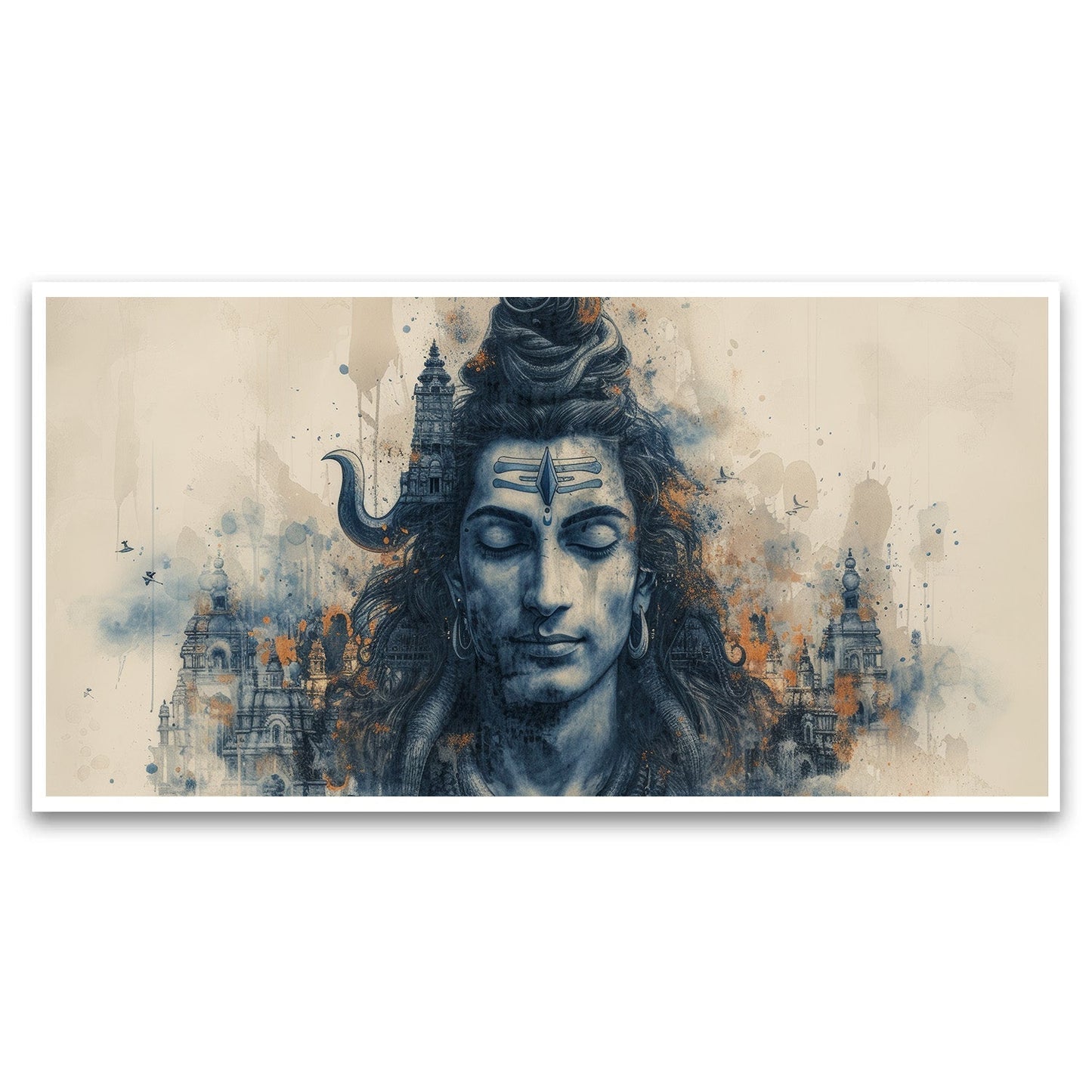 Artistic representation Hindu deity with tears trisula motif Wall Painting for Living Room, Bedroom, Office.
