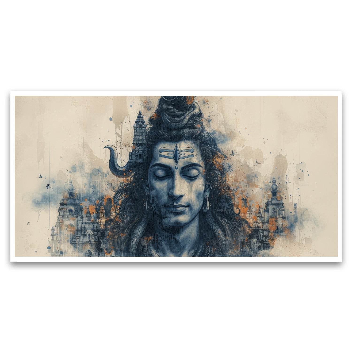 Artistic representation Hindu deity with tears trisula motif Wall Painting for Living Room, Bedroom, Office.