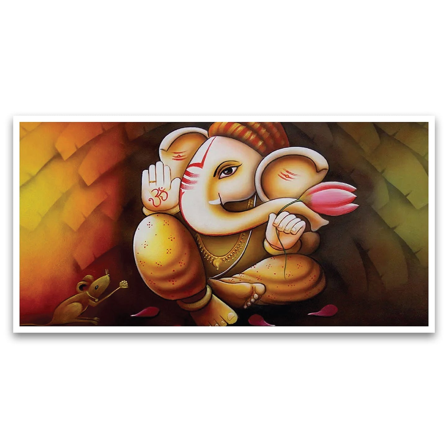 Big Panoramic Auspicious Ganesha Floating Framed Canvas Wall Painting