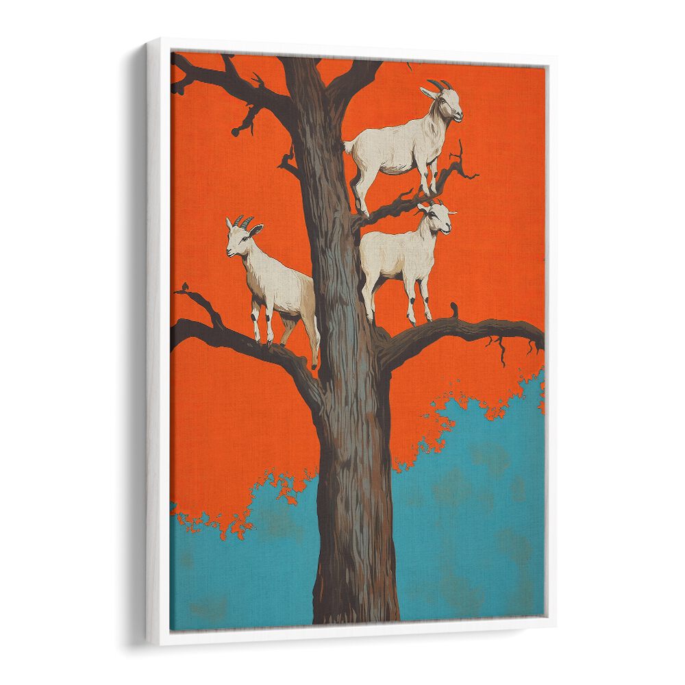 Captivating GOATS IN A TREE, ANIMAL PAINTINGS showcase whimsical goats perched on branches, perfect for any space.