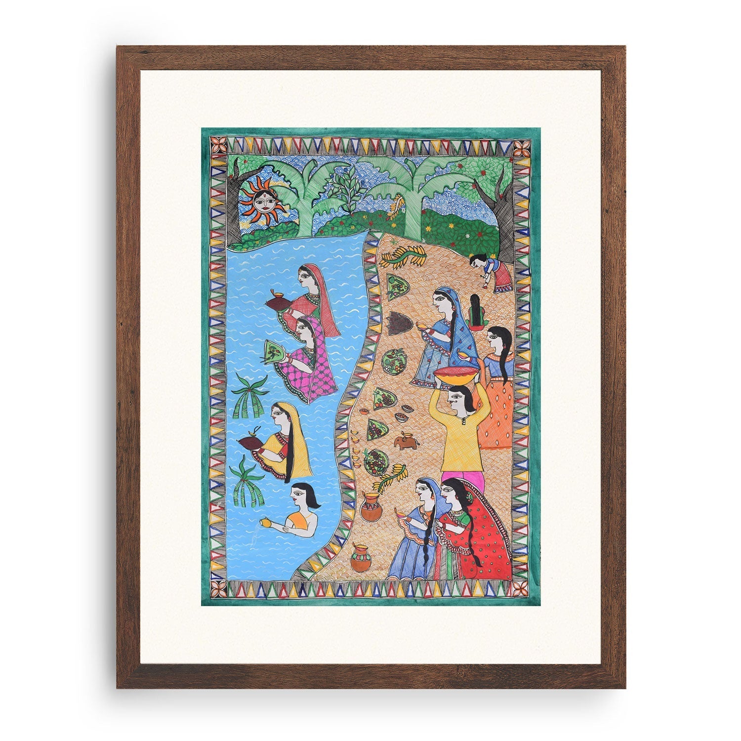 Chhath Scenery Madhubani Painting, Madhubani Art, Madhubani Painting