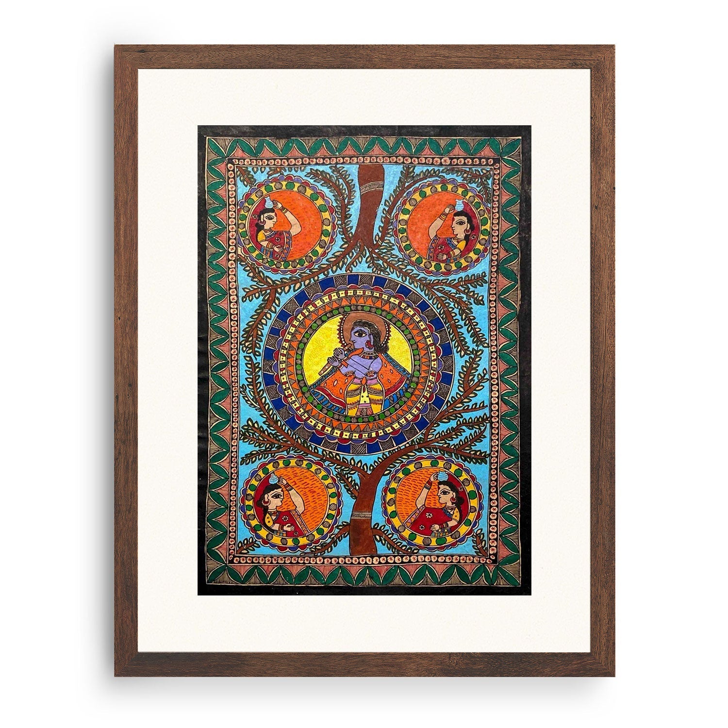 Kanhaiyya ji with Gopiya , Madhubani Art, Madhubani Painting