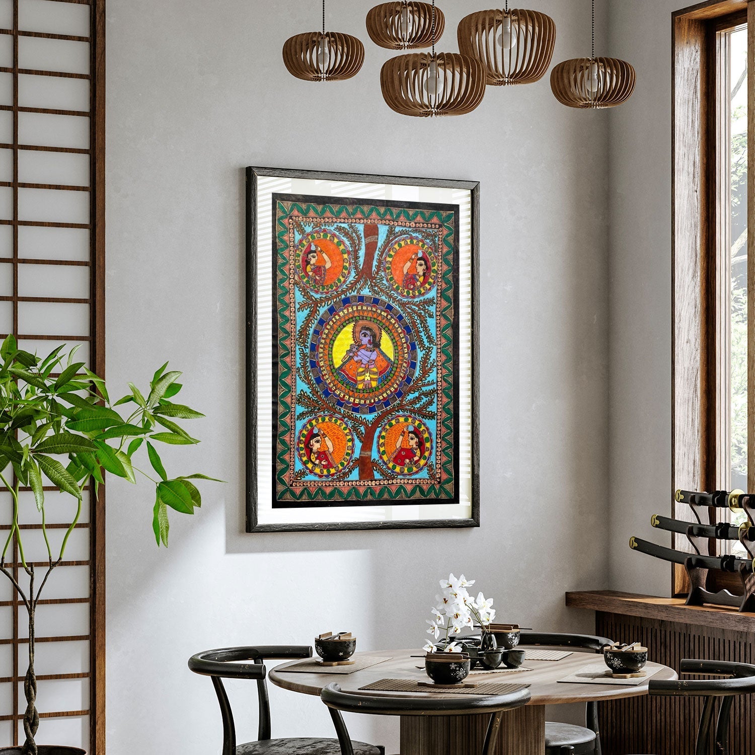 Kanhaiyya ji with Gopiya , Madhubani Art, Madhubani Painting