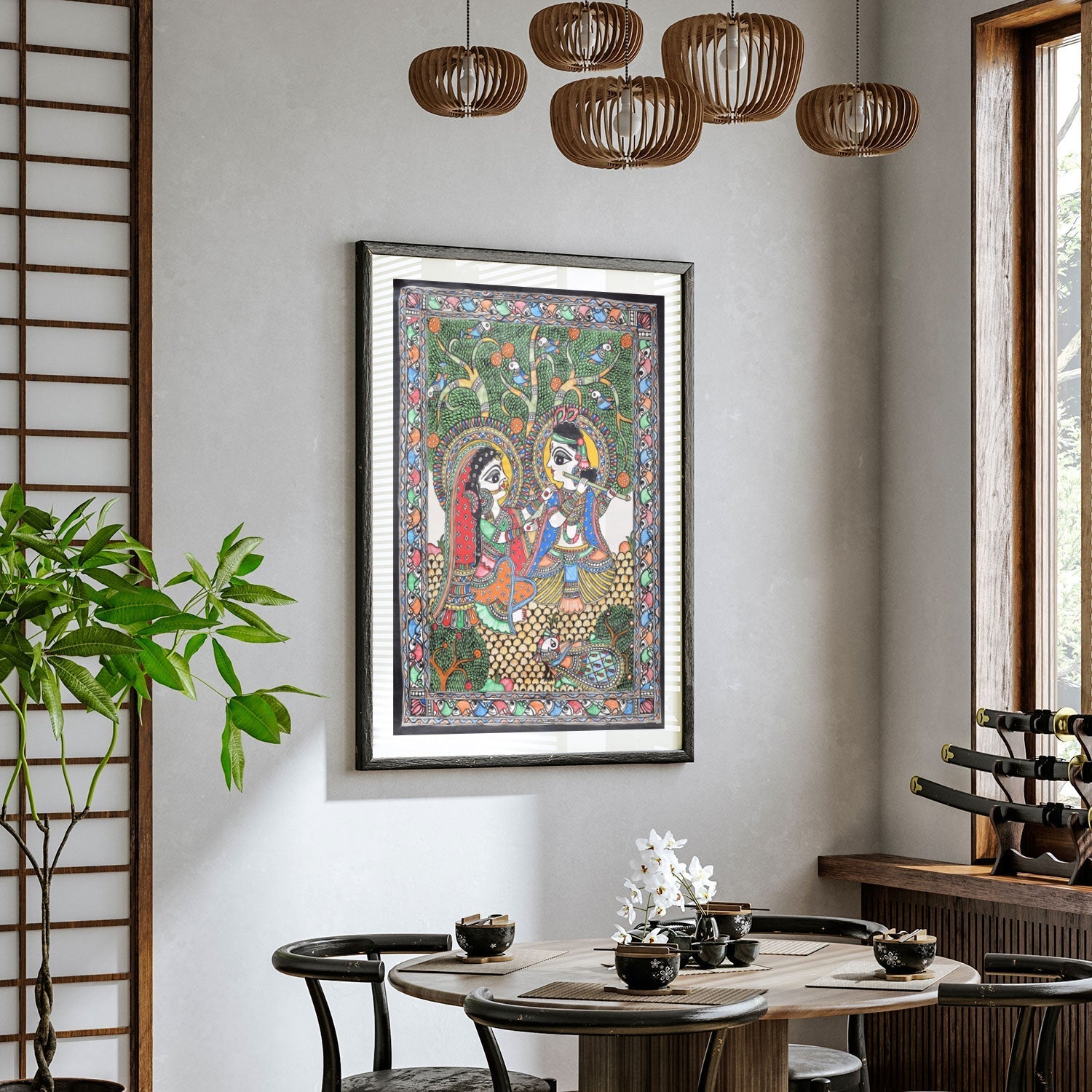 Love Scene of Radha Krishna Madhubani Painting, Madhubani Art, Madhubani Painting