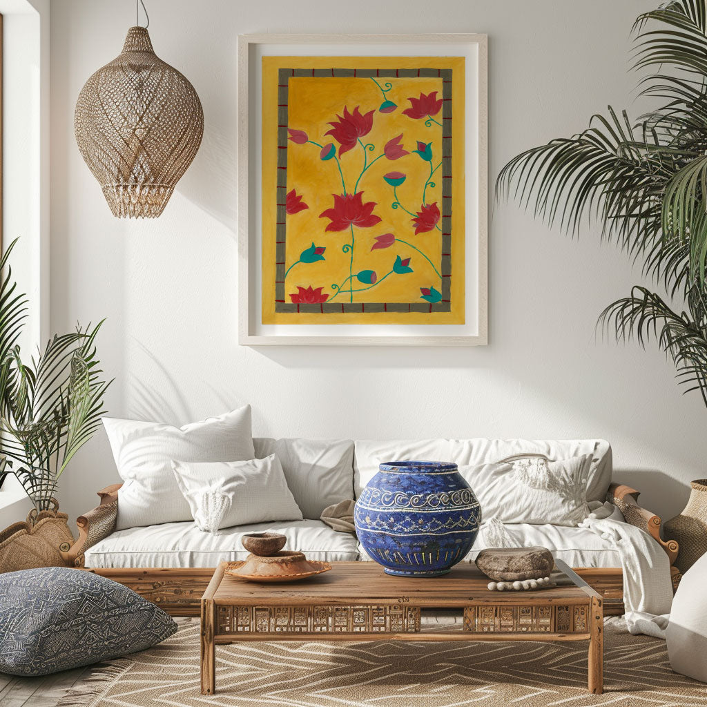 Madhubani Lotus in Oil Medium Art