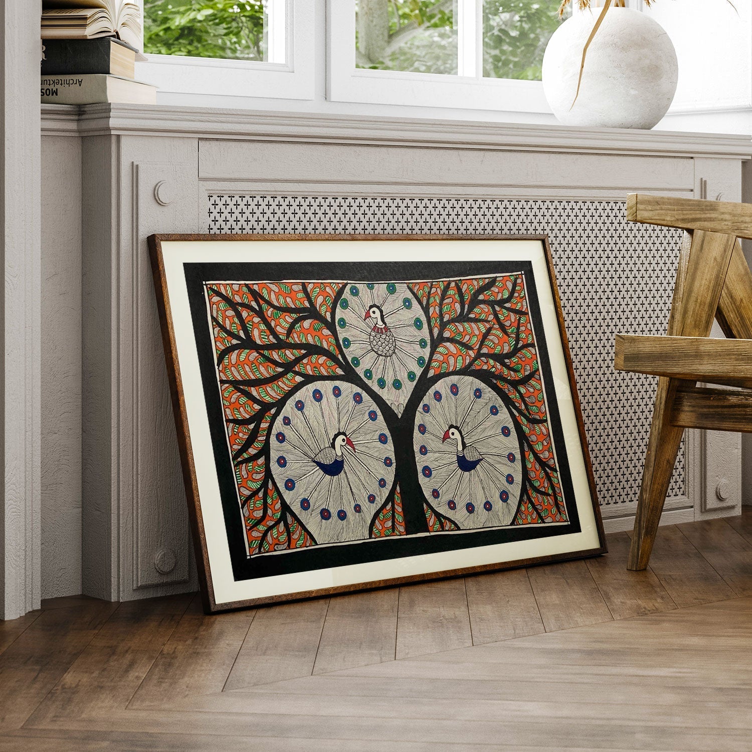 The Peacock with tree, Madhubani Art, Madhubani Painting