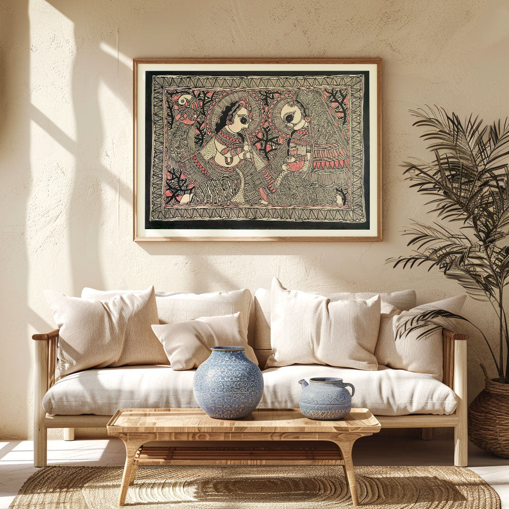 Radha Krishna, Madhubani Art, Madhubani Painting