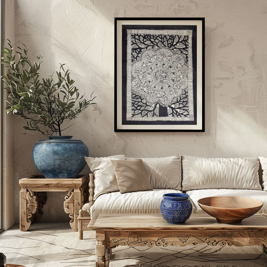 Life of tree godna and kachni pattern Madhubani Painting, Madhubani Art, Madhubani Painting