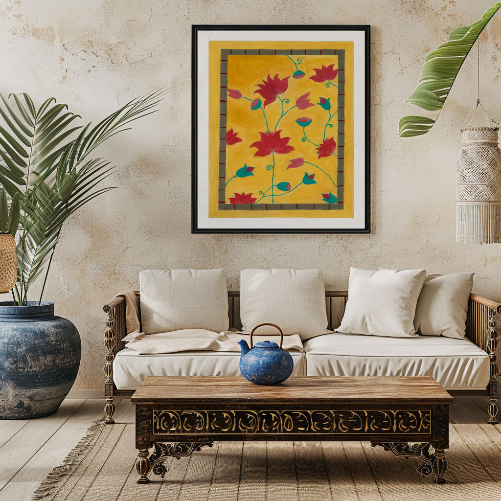 Madhubani Lotus in Oil Medium Art