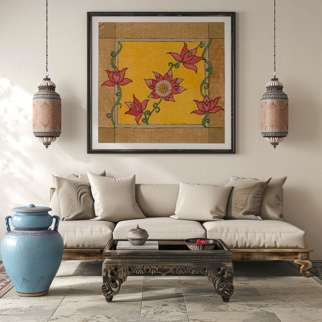 Madhubani folk floral artwork