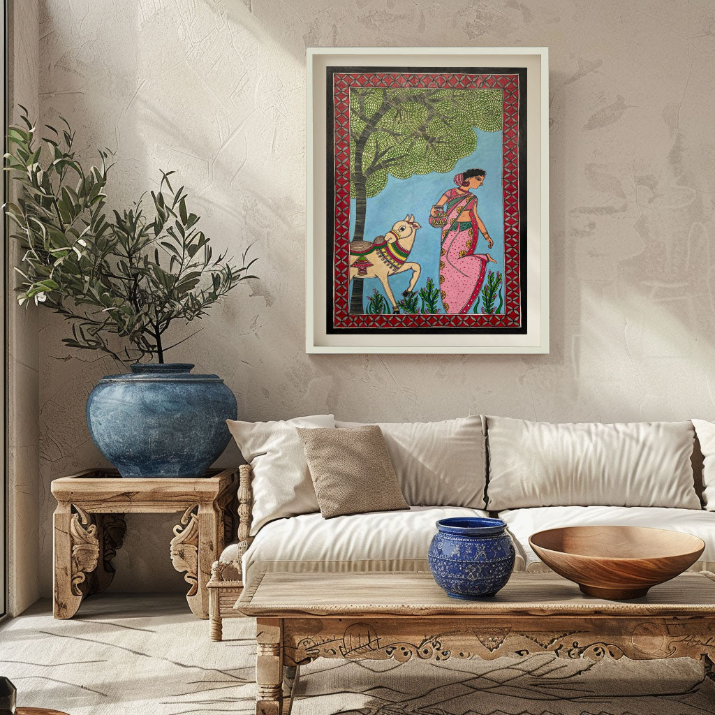 Women cow madhubani, Madhubani Art, Madhubani Painting