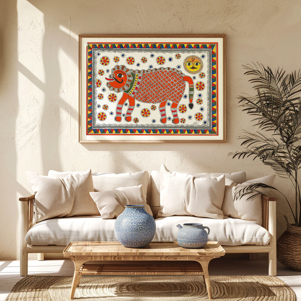 The Lion king, Madhubani Art, Madhubani Painting