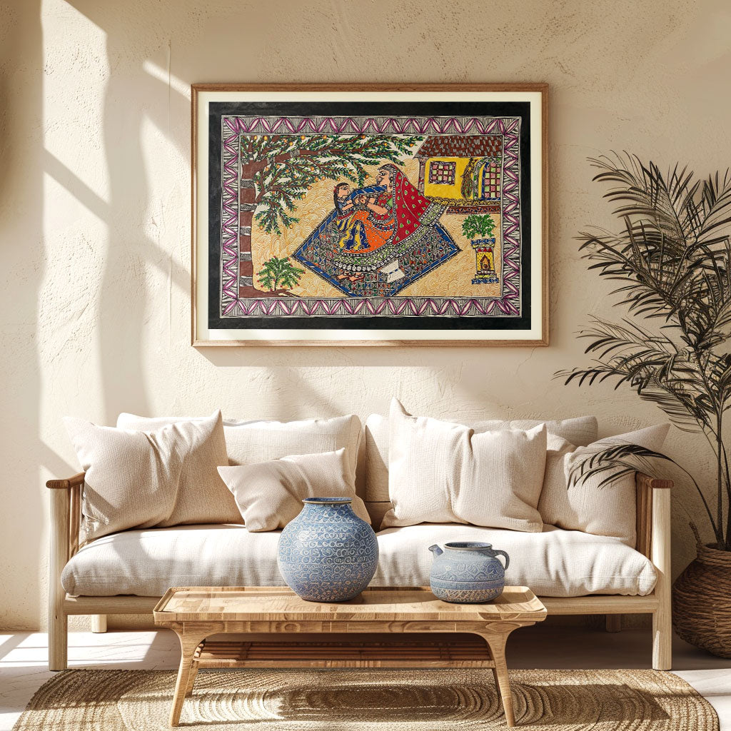 The Mother and daughter madhubani art, Madhubani Art, Madhubani Painting