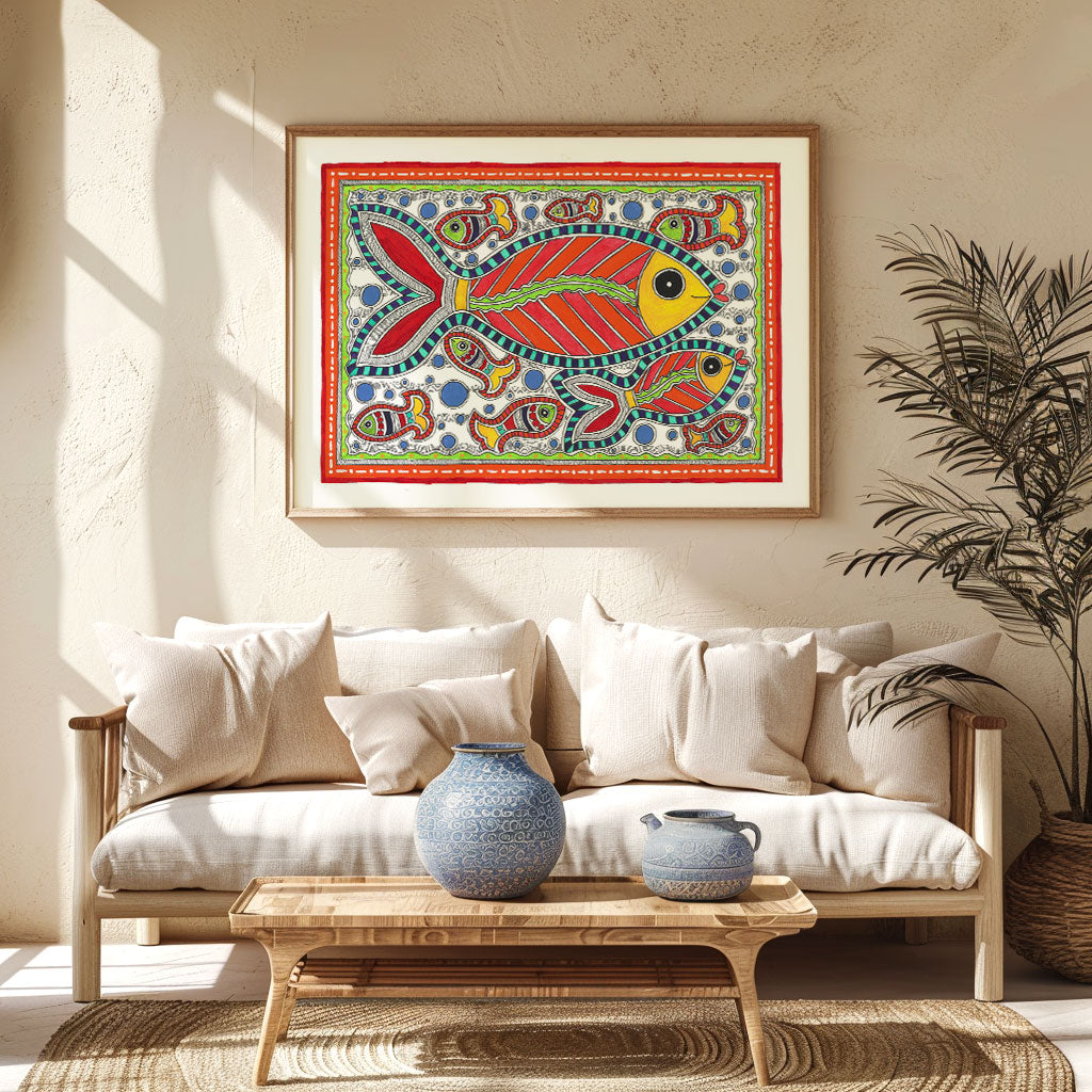 Life of Fish, Madhubani Art, Madhubani Painting