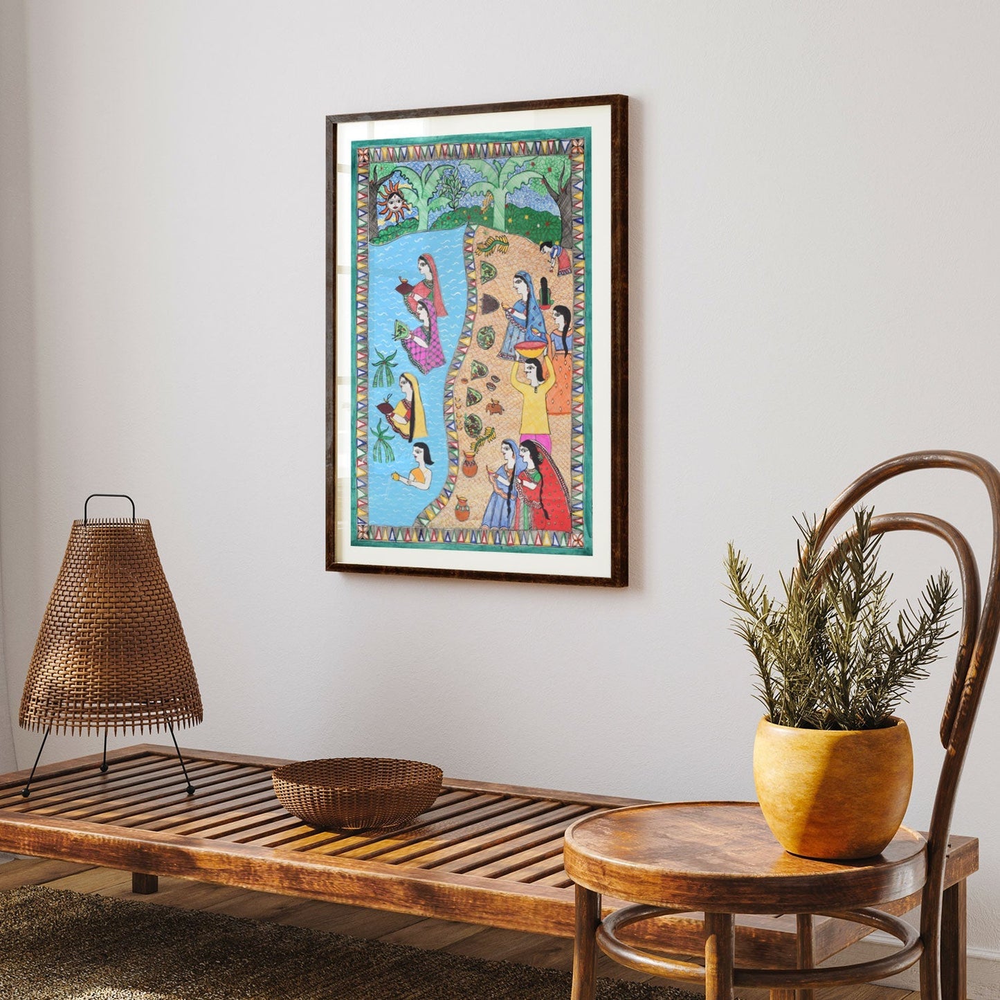 Chhath Scenery Madhubani Painting, Madhubani Art, Madhubani Painting