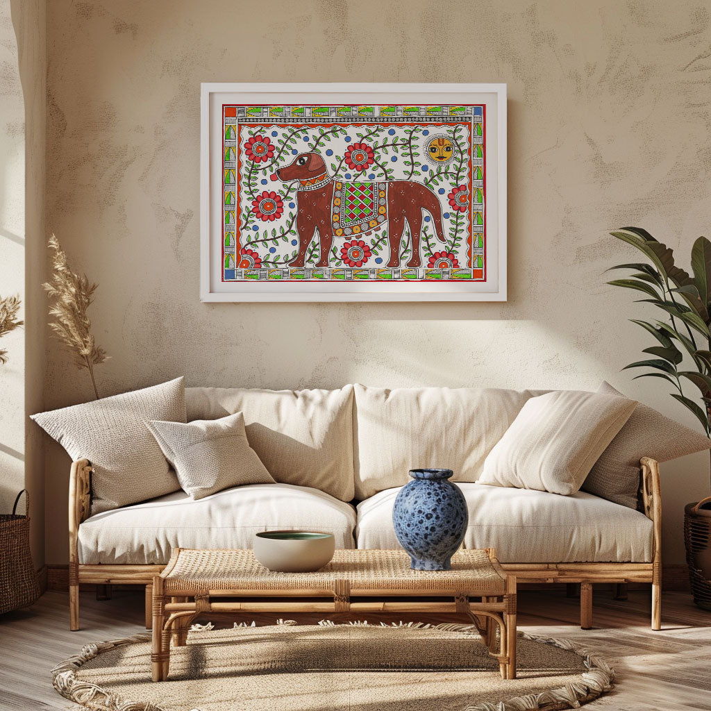 Dog your furry friend, Madhubani Art, Madhubani Painting