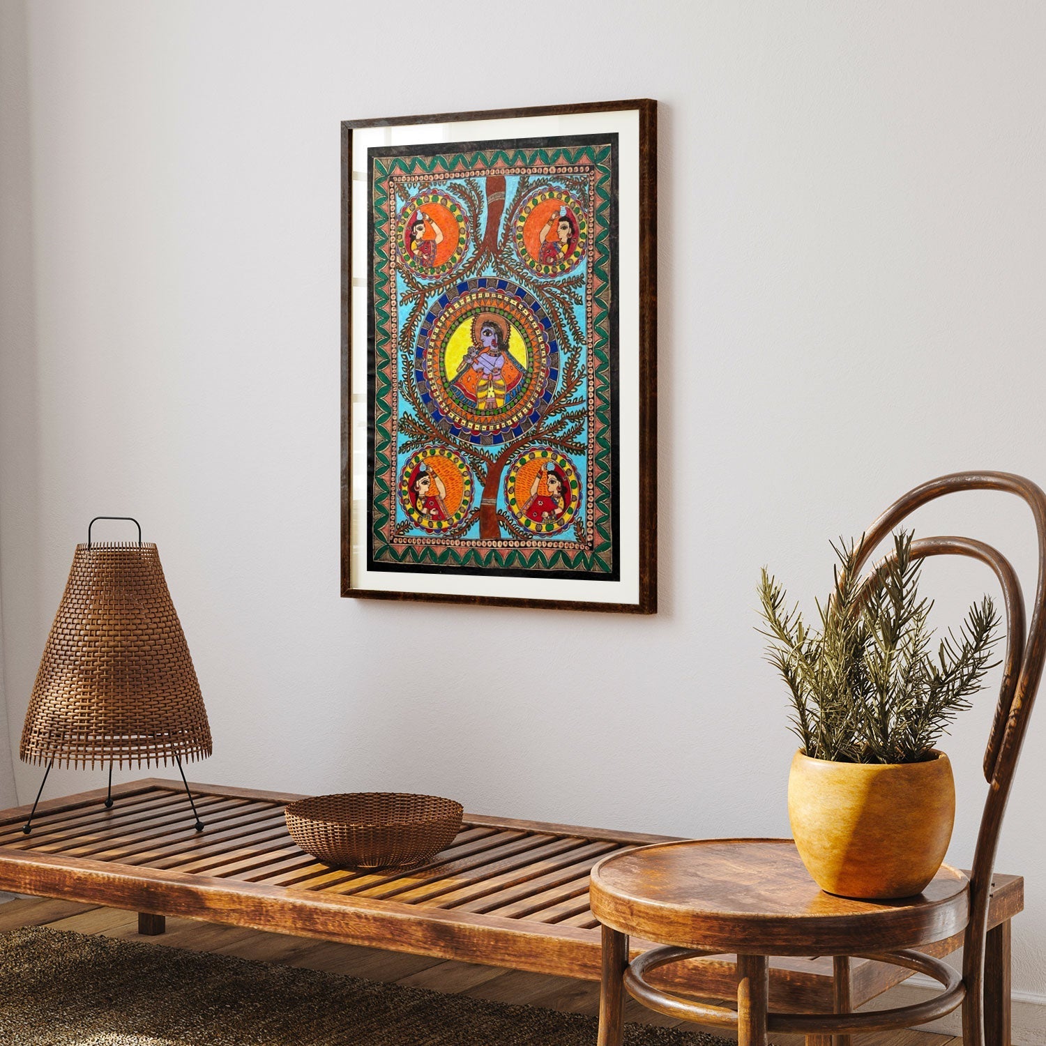 Kanhaiyya ji with Gopiya , Madhubani Art, Madhubani Painting