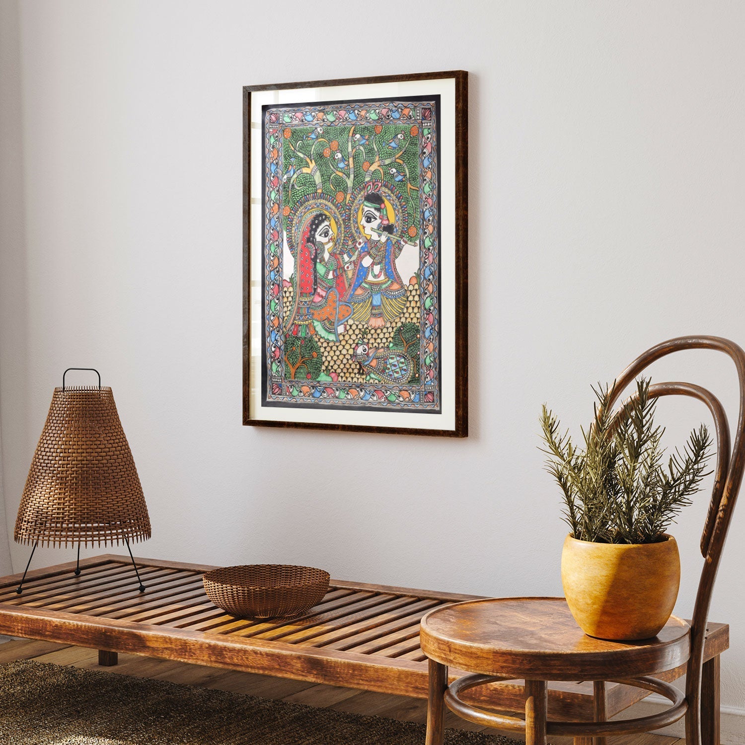 Love Scene of Radha Krishna Madhubani Painting, Madhubani Art, Madhubani Painting