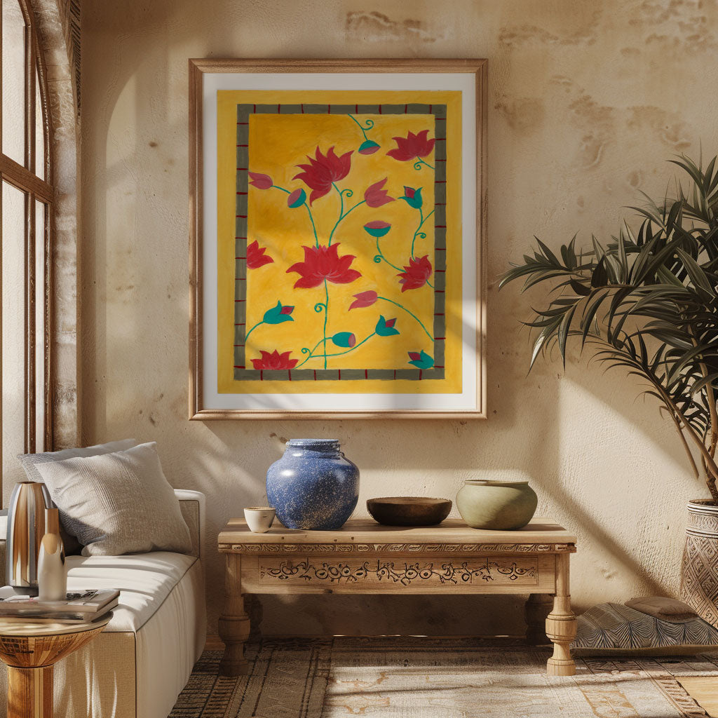 Madhubani Lotus in Oil Medium Art