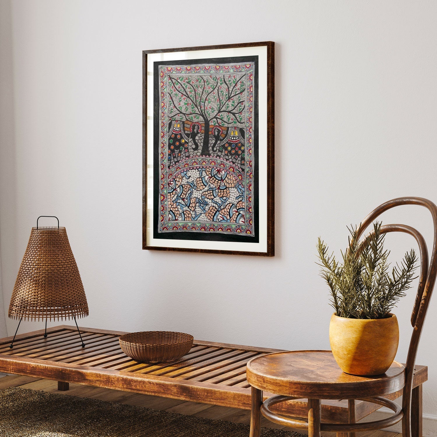 The Elephant with fish Madhubani Art, Madhubani Art, Madhubani Painting