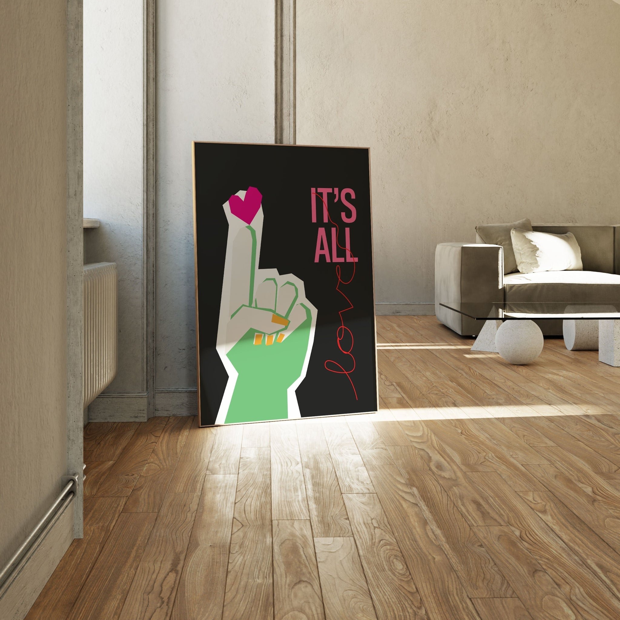 It's All Love Hand Grey, Motivational Poster