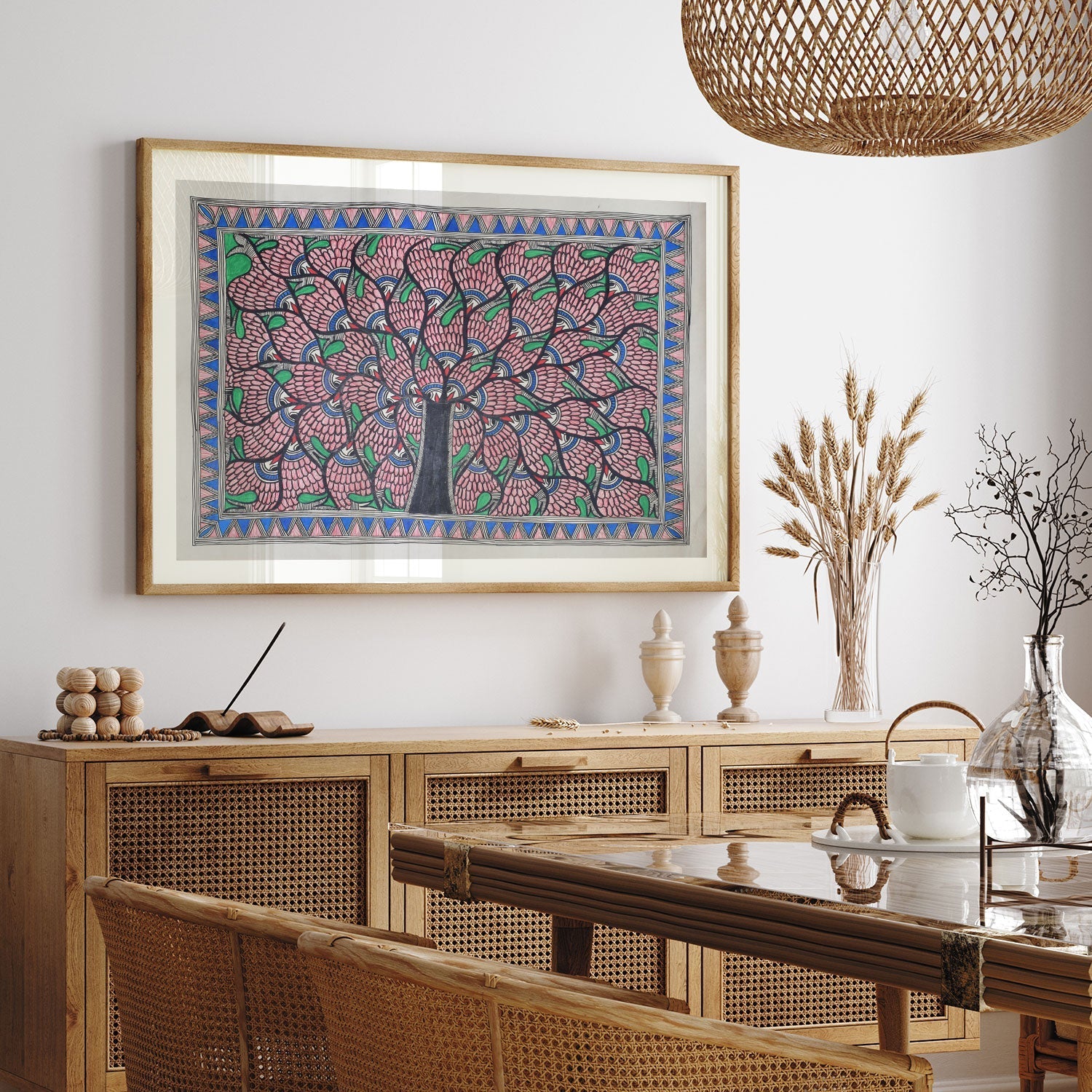 Life of tree in fish pattern in Mithila painting, Madhubani Art, Madhubani Painting