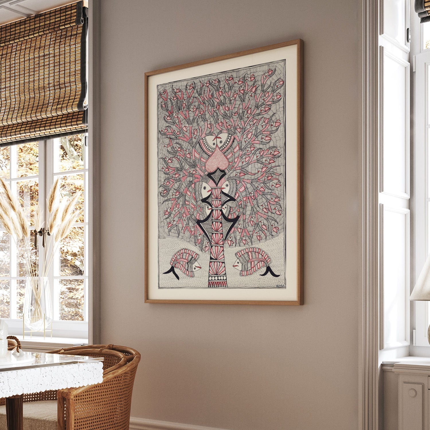 Life of Tree with Fish mode Madhubani Painting, Madhubani Art, Madhubani Painting