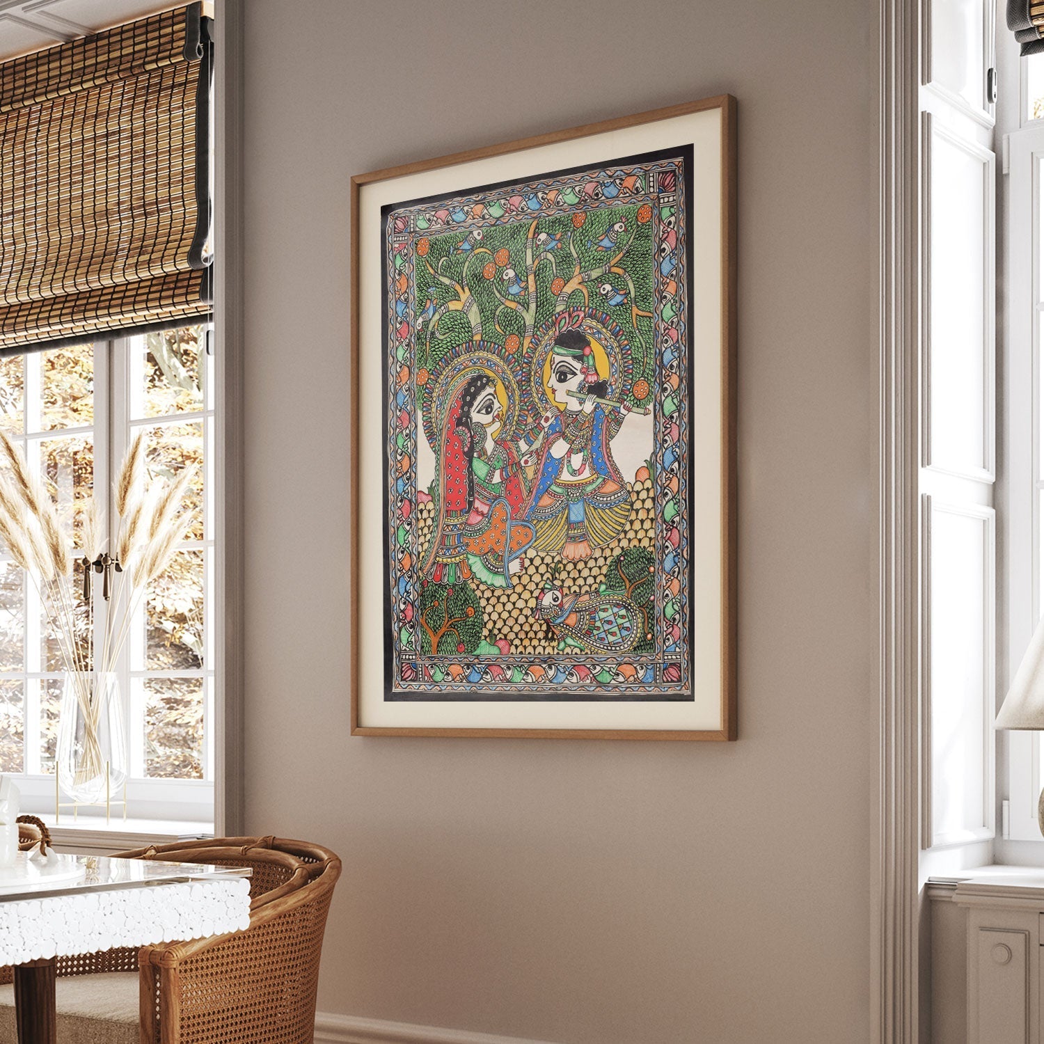 Love Scene of Radha Krishna Madhubani Painting, Madhubani Art, Madhubani Painting