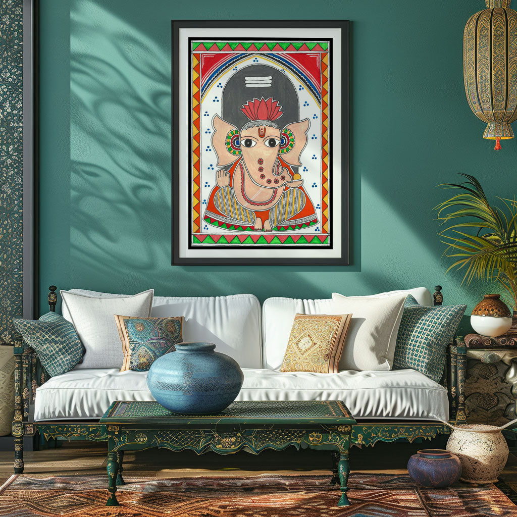 Lord Ganesha Painting Madhubani Style, Madhubani Art, Madhubani Painting
