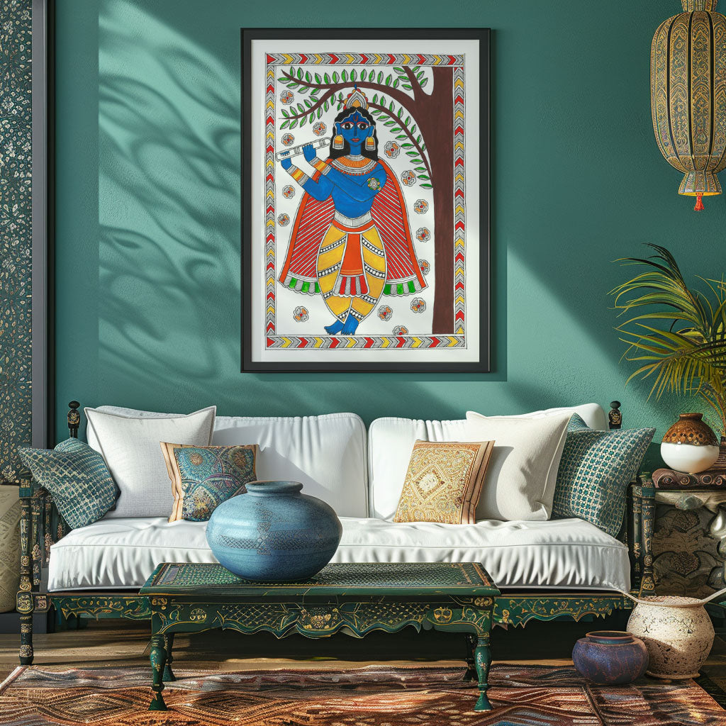 Krishna Painting Madhubani Artle, Madhubani Art, Madhubani Painting