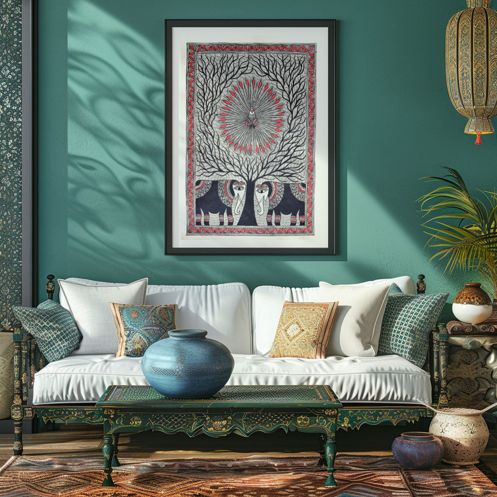 Peacock Elephant Madhubani Painting, Madhubani Art, Madhubani Painting