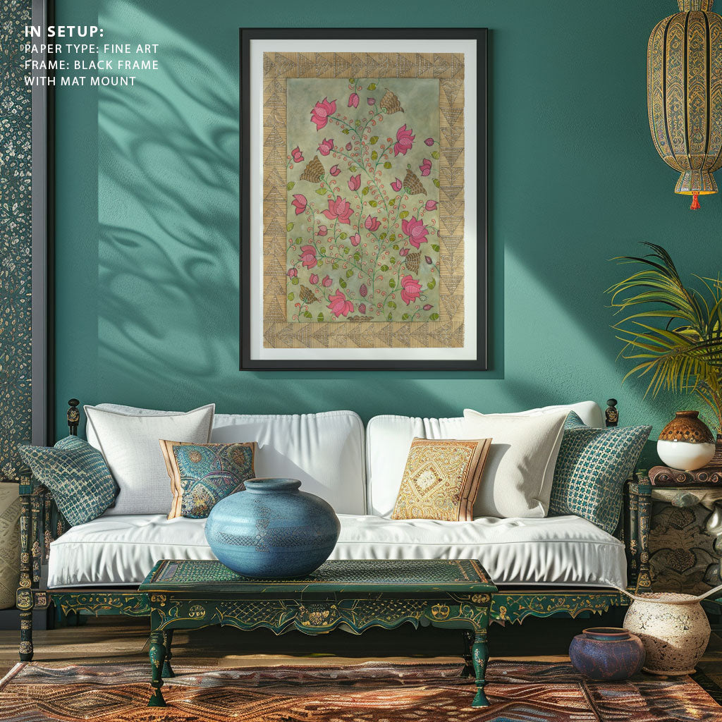 Madhubani Motifs Flower Vintage III, Madhubani Art