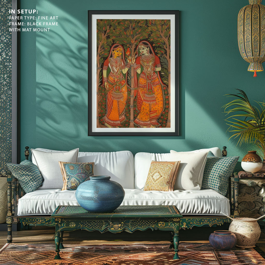 WHISPERS OF THE GROVE MADHUBANI PAINTING