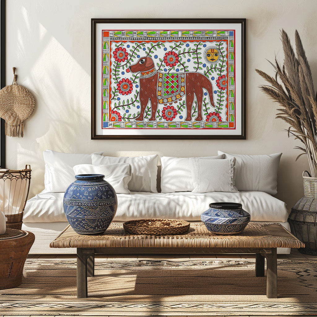 Dog your furry friend, Madhubani Art, Madhubani Painting