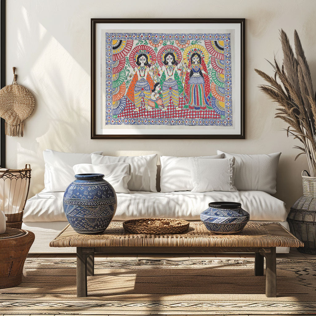 Ram Darbar with Hanuman, Madhubani Art, Madhubani Painting