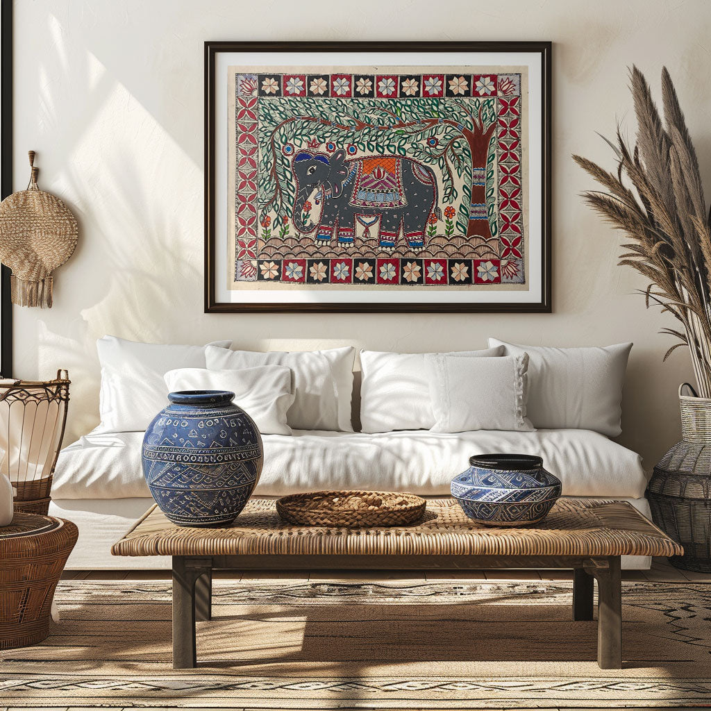The Elephant in Jungle, Madhubani Art, Madhubani Painting