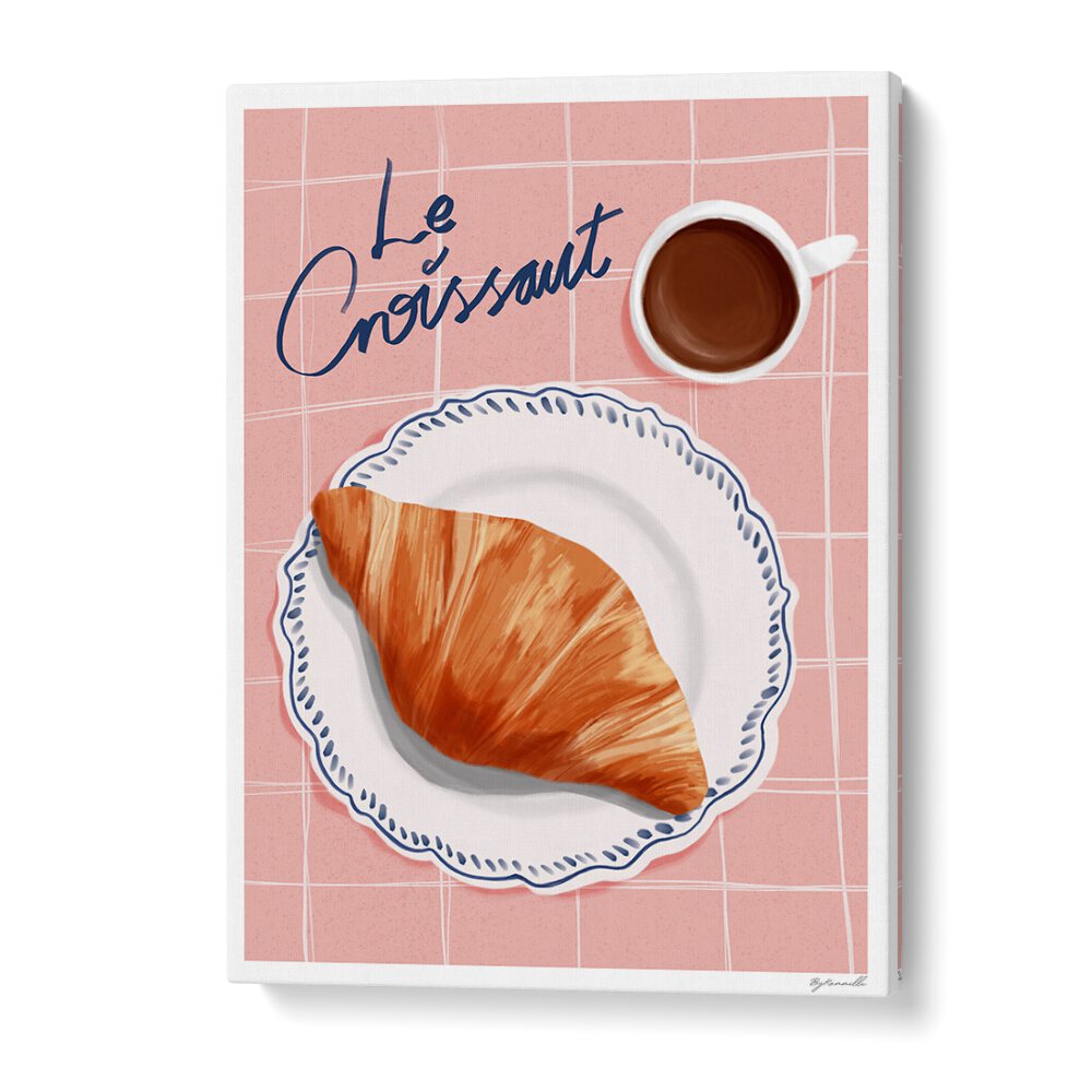 Cozy LE CROISSANT , BAR art print featuring a croissant and coffee, perfect for cafe lovers and home decor.