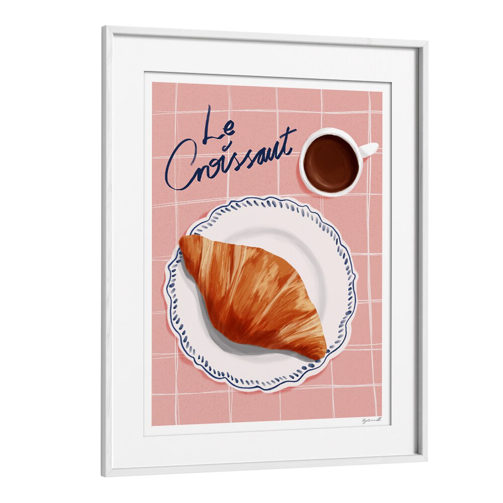 Cozy café art print featuring a croissant and coffee, perfect for LE CROISSANT, BAR ambiance in your home.