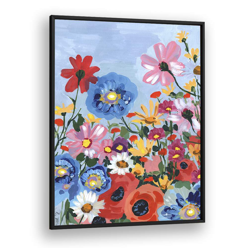 Meadow In June By Ania Zwara Botanical Flower Paintings Artwork in Black Plain Frame