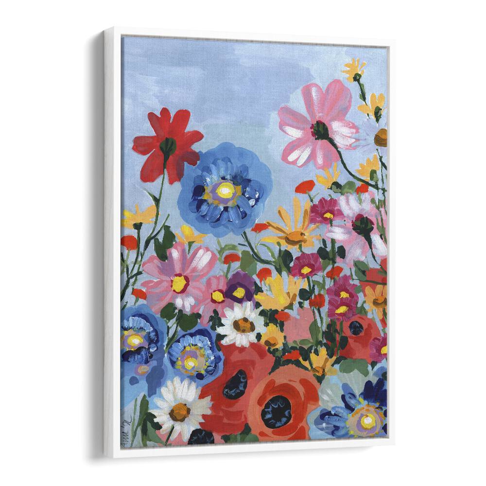 Meadow In June By Ania Zwara Botanical Flower Paintings Artwork in White Floater Frame