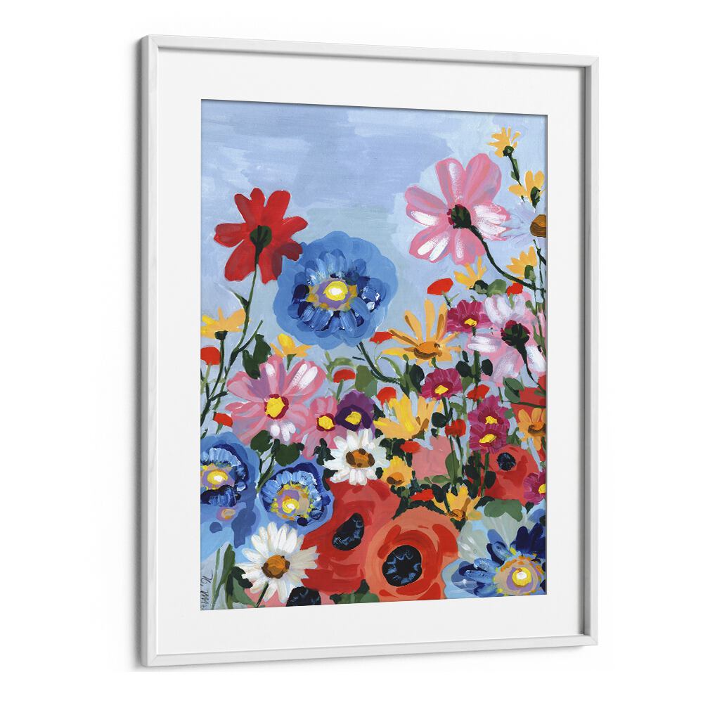 Meadow In June By Ania Zwara Botanical Flower Paintings Artwork in White frame With Mount